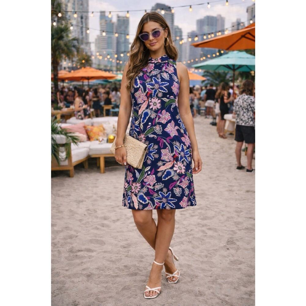 Jude Connally Floral Sleeveless Mock Neck Midi Dress Wedding Guest Summer Sz S